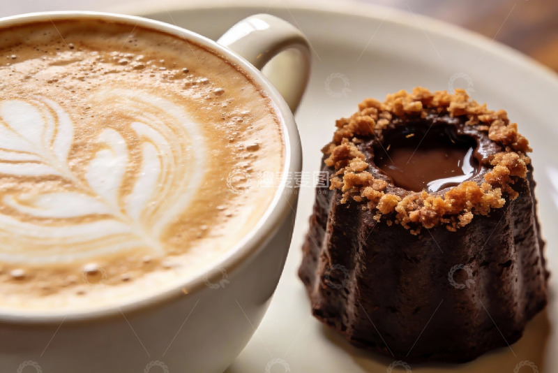 高清大图下载【趣麦麦图】咖啡与巧克力蛋糕的美味组合