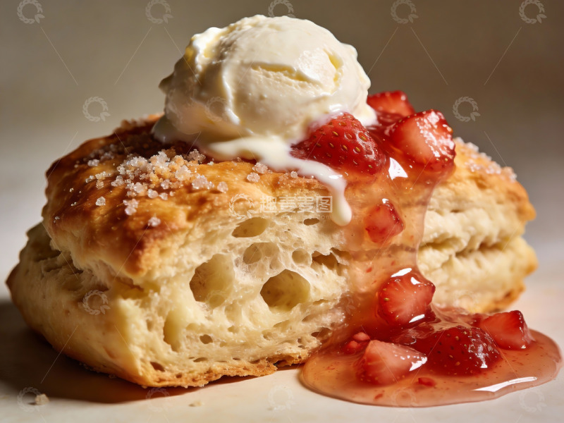 高清大图下载【趣麦麦图】酥皮点心配冰淇淋和草莓