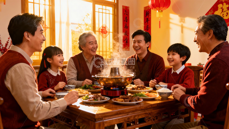 高清大图下载【趣麦麦图】春节家庭聚餐其乐融融