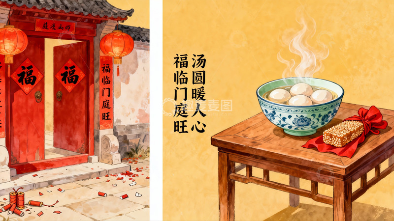 高清大图下载【趣麦麦图】传统节日门前汤圆庆团圆