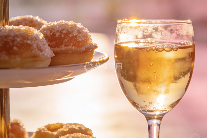 高清大图下载【趣麦麦图】阳光下的甜点与香槟