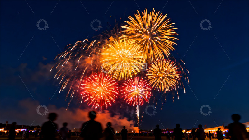 高清大图下载【趣麦麦图】夜空烟花绽放人群观赏