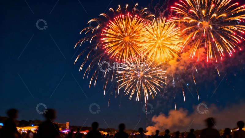 高清大图下载【趣麦麦图】夜空烟花绽放人群观赏