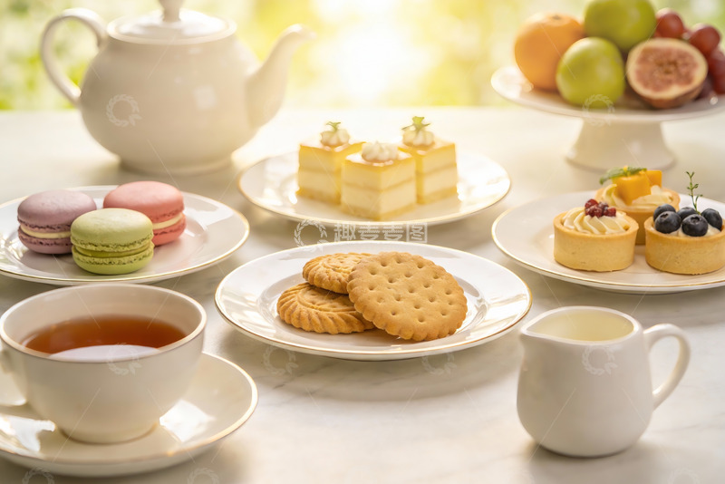 高清大图下载【趣麦麦图】精致下午茶甜点与茶具摆盘