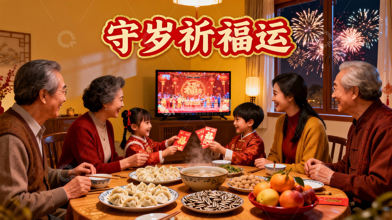 高清大图下载【趣麦麦图】春节家庭团聚吃年夜饭