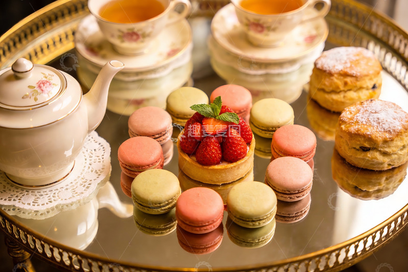 高清大图下载【趣麦麦图】精致下午茶点心与茶具摆盘