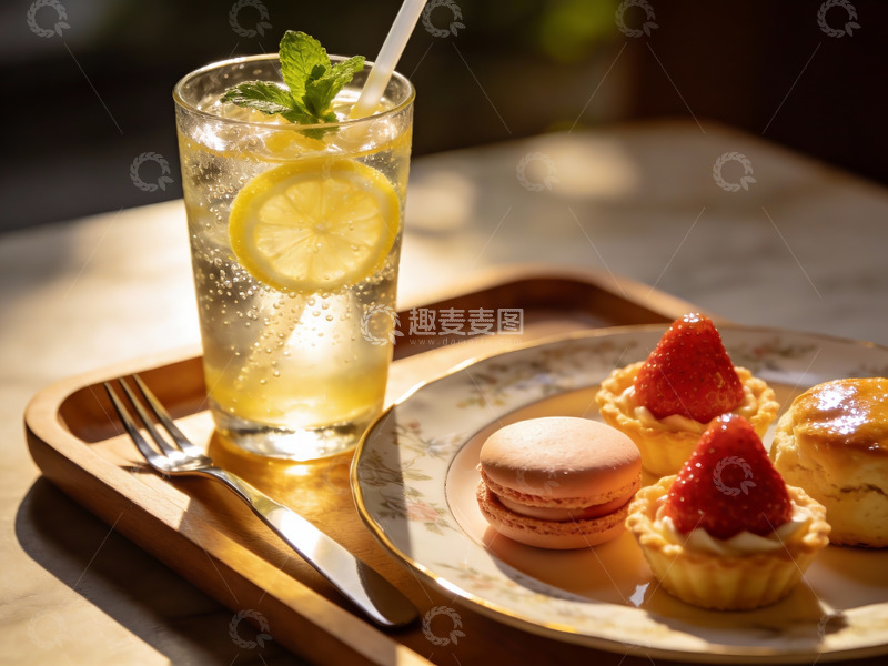 高清大图下载【趣麦麦图】阳光下午茶柠檬饮品与甜点