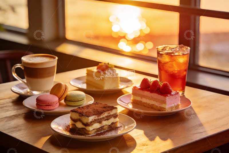 高清大图下载【趣麦麦图】夕阳窗边甜品下午茶