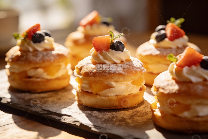 高清大图下载【趣麦麦图】阳光下美味水果奶油糕点