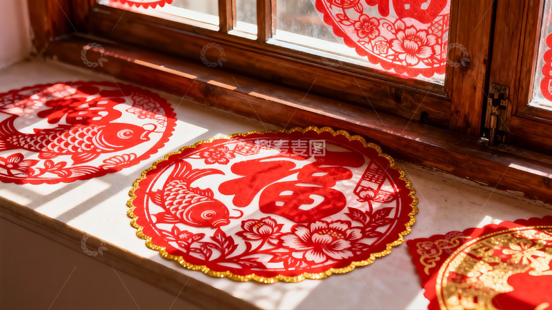 高清大图下载【趣麦麦图】窗台剪纸迎春装饰