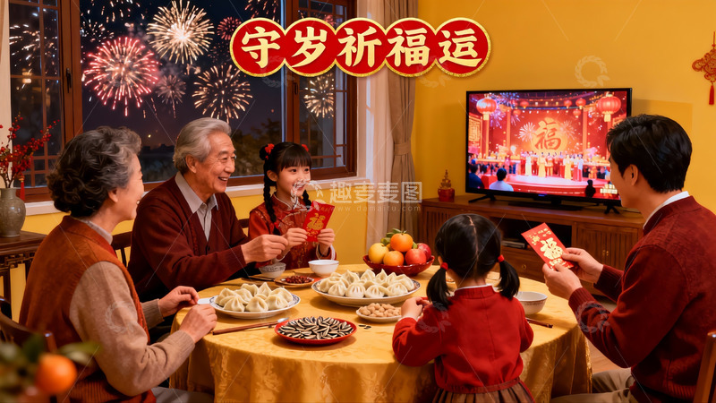 高清大图下载【趣麦麦图】春节家庭团聚吃饺子