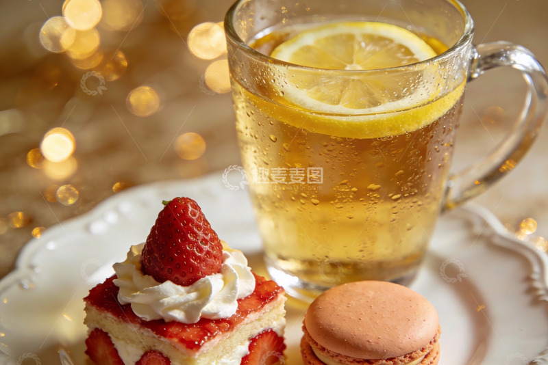 高清大图下载【趣麦麦图】柠檬茶配甜点的温馨下午茶