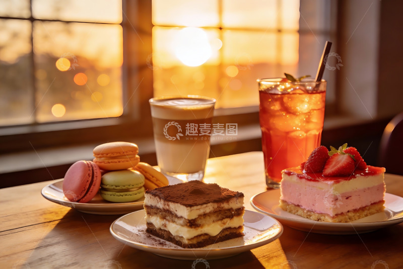高清大图下载【趣麦麦图】夕阳下的甜品与饮品