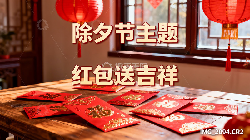 高清大图下载【趣麦麦图】除夕红包摆桌红灯笼高挂