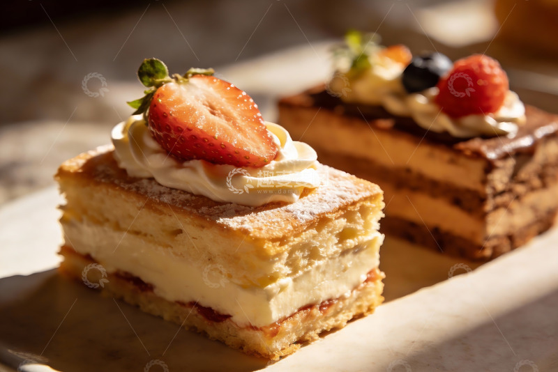 高清大图下载【趣麦麦图】两块装饰蛋糕特写