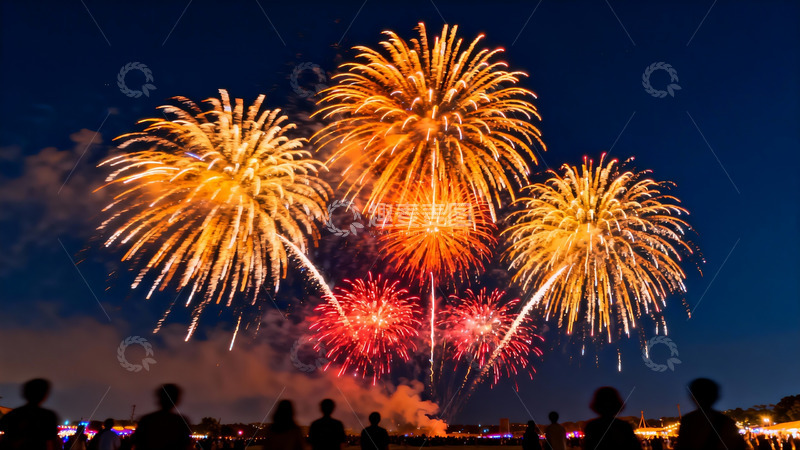 高清大图下载【趣麦麦图】夜空烟花绽放人群观赏