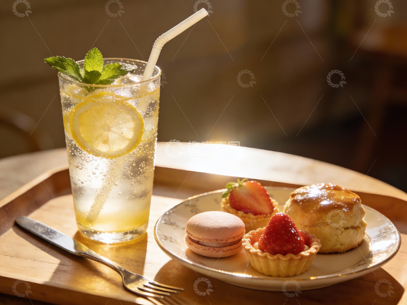 高清大图下载【趣麦麦图】阳光下午茶柠檬饮品与甜点