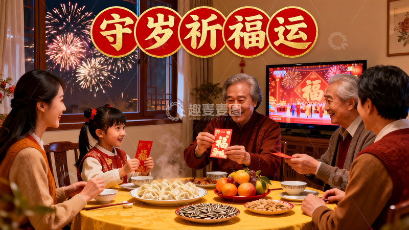 高清大图下载【趣麦麦图】春节家庭团聚吃饺子