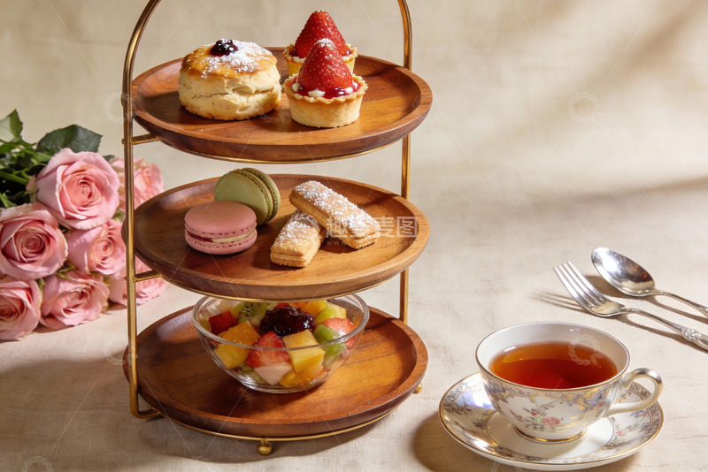 高清大图下载【趣麦麦图】三层点心架配下午茶