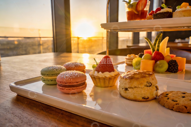 高清大图下载【趣麦麦图】夕阳下的精致下午茶