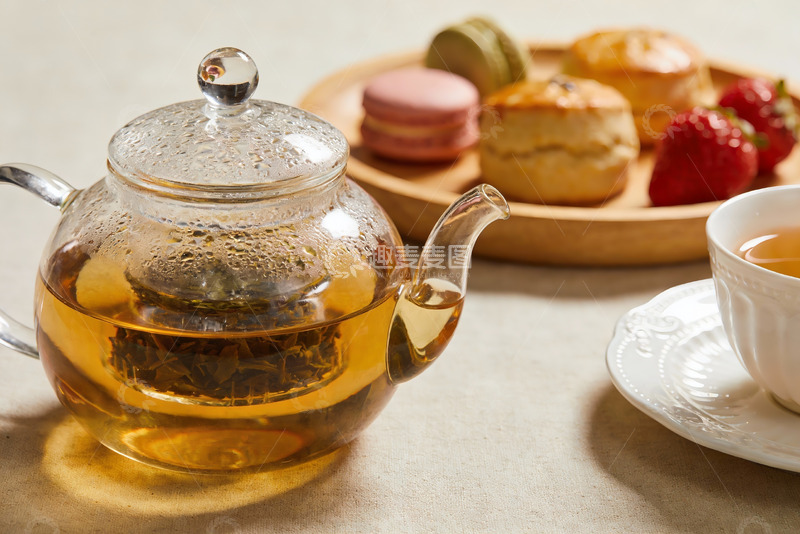 高清大图下载【趣麦麦图】玻璃茶壶与下午茶点心