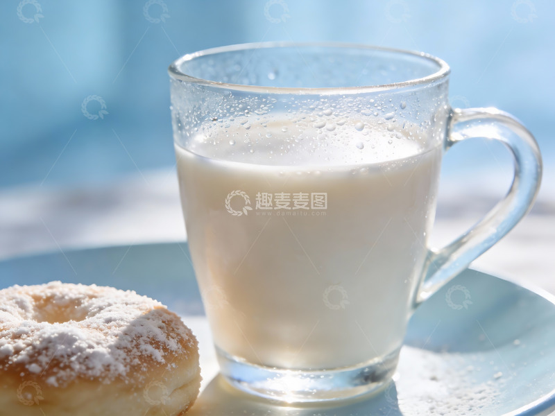 高清大图下载【趣麦麦图】牛奶杯与糖粉甜甜圈