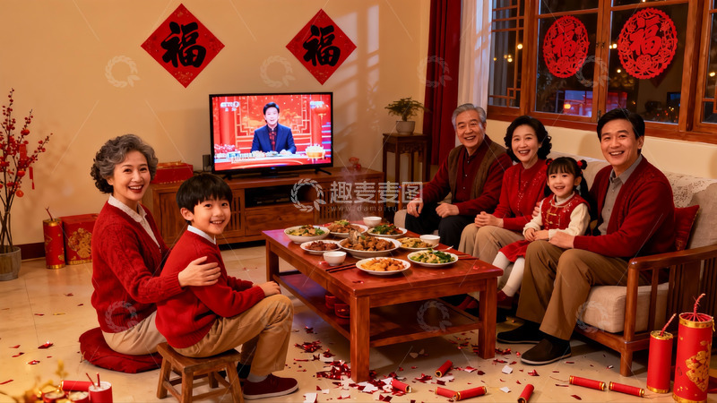 高清大图下载【趣麦麦图】春节家庭团聚吃年夜饭