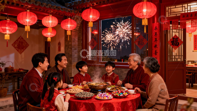 高清大图下载【趣麦麦图】春节家庭聚餐欢庆团圆