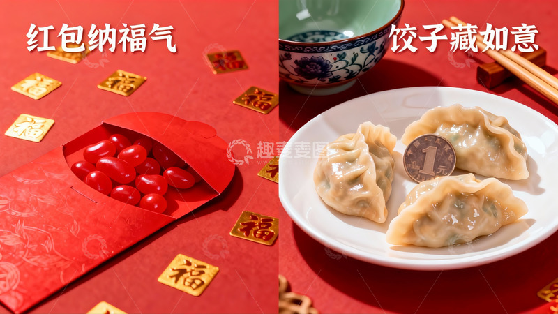 高清大图下载【趣麦麦图】春节红包饺子寓意吉祥