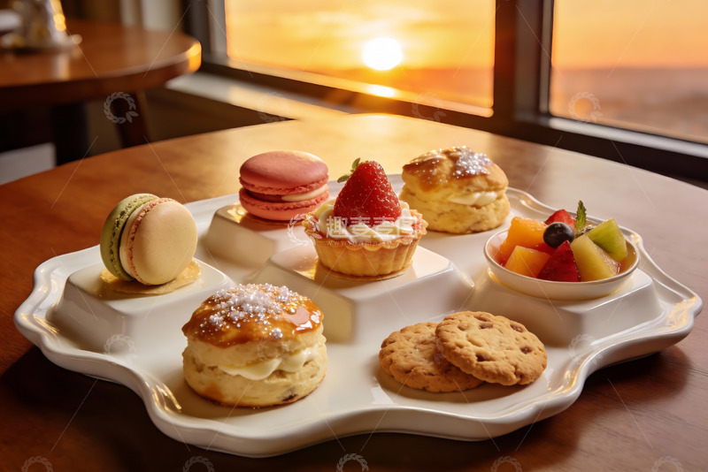 高清大图下载【趣麦麦图】夕阳下的精致下午茶点心