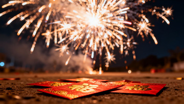 夜空烟花与红色红包