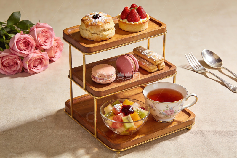 高清大图下载【趣麦麦图】精致下午茶点心与玫瑰