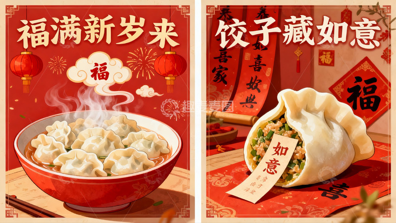 高清大图下载【趣麦麦图】春节饺子美食海报