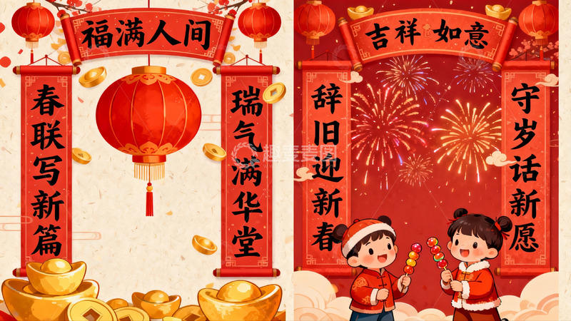 高清大图下载【趣麦麦图】春节喜庆海报展示灯笼烟花
