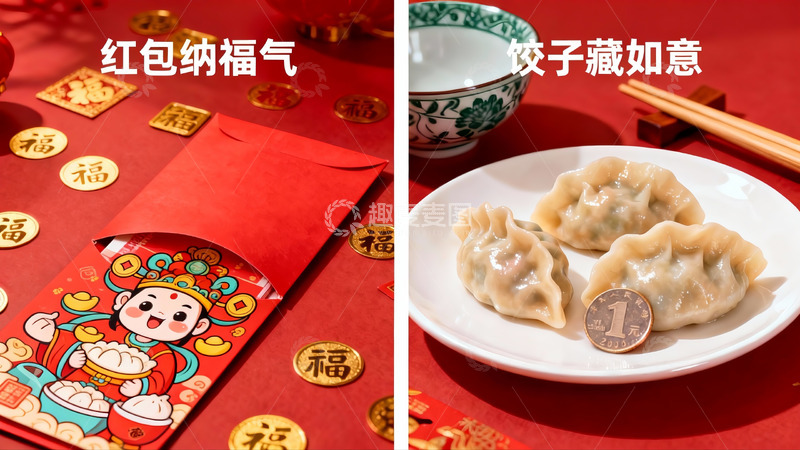 高清大图下载【趣麦麦图】春节红包饺子寓意吉祥