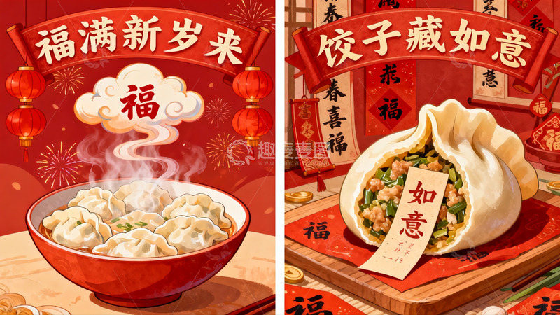 高清大图下载【趣麦麦图】春节饺子美食海报