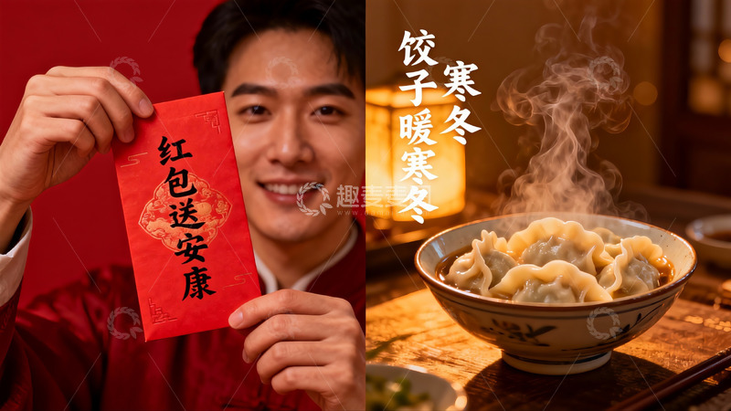 高清大图下载【趣麦麦图】春节红包与热饺暖意融融