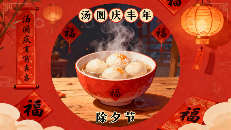 高清大图下载【趣麦麦图】除夕汤圆庆丰年