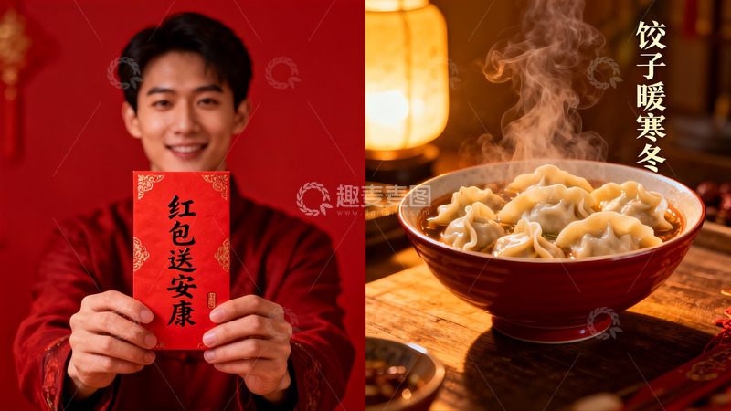 高清大图下载【趣麦麦图】新春佳节红包装饺子送温暖