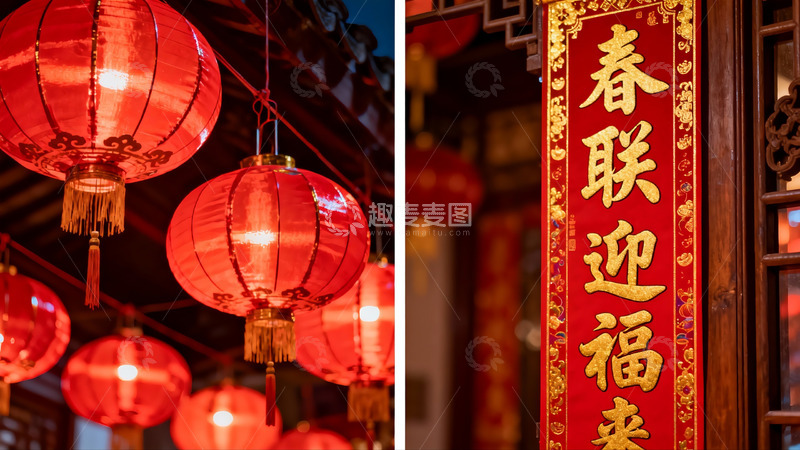 高清大图下载【趣麦麦图】红灯笼与春联迎新春