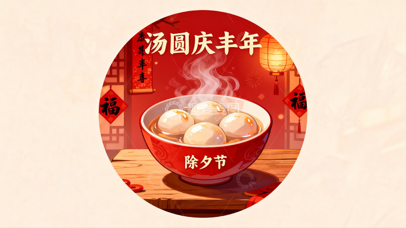高清大图下载【趣麦麦图】除夕汤圆庆丰年