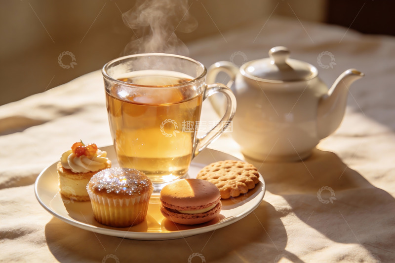 高清大图下载【趣麦麦图】阳光下午茶茶杯与甜点