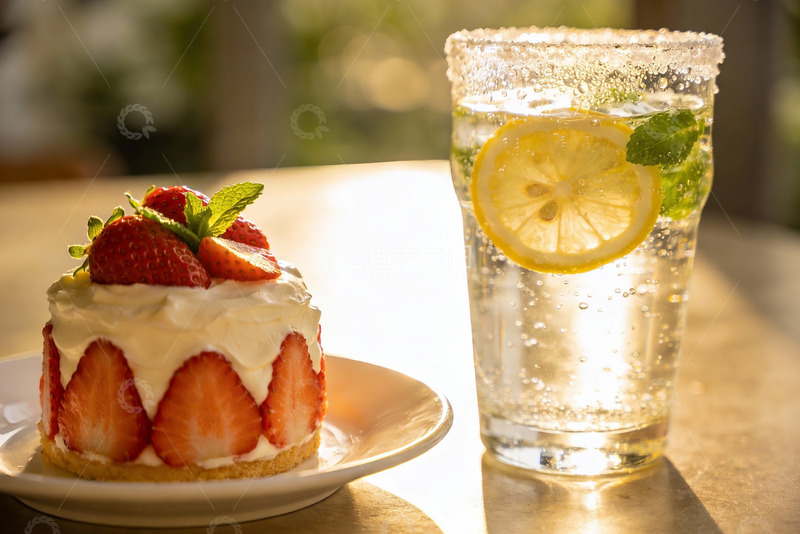 高清大图下载【趣麦麦图】草莓甜点配柠檬饮品