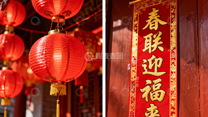 高清大图下载【趣麦麦图】春节红灯笼与春联特写