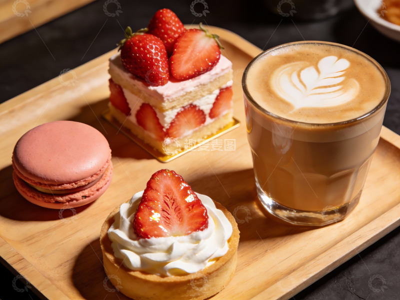 高清大图下载【趣麦麦图】草莓甜品与咖啡摆盘