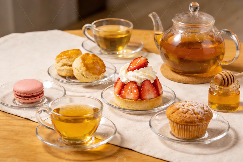 高清大图下载【趣麦麦图】精致下午茶点心与茶具摆拍