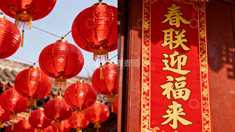 高清大图下载【趣麦麦图】红灯笼春联迎新年