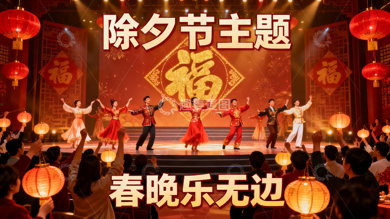 高清大图下载【趣麦麦图】除夕晚会舞台表演热闹非凡