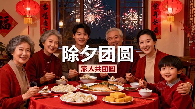 除夕夜家人团聚吃团圆饭