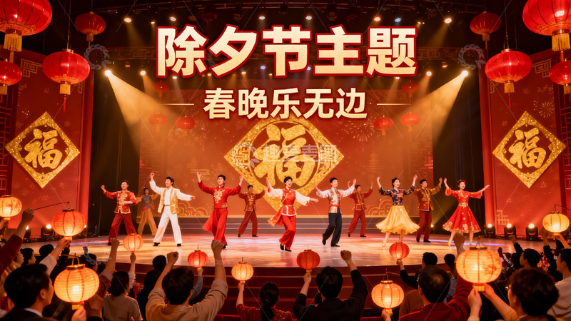 高清大图下载【趣麦麦图】除夕晚会舞台表演热闹非凡